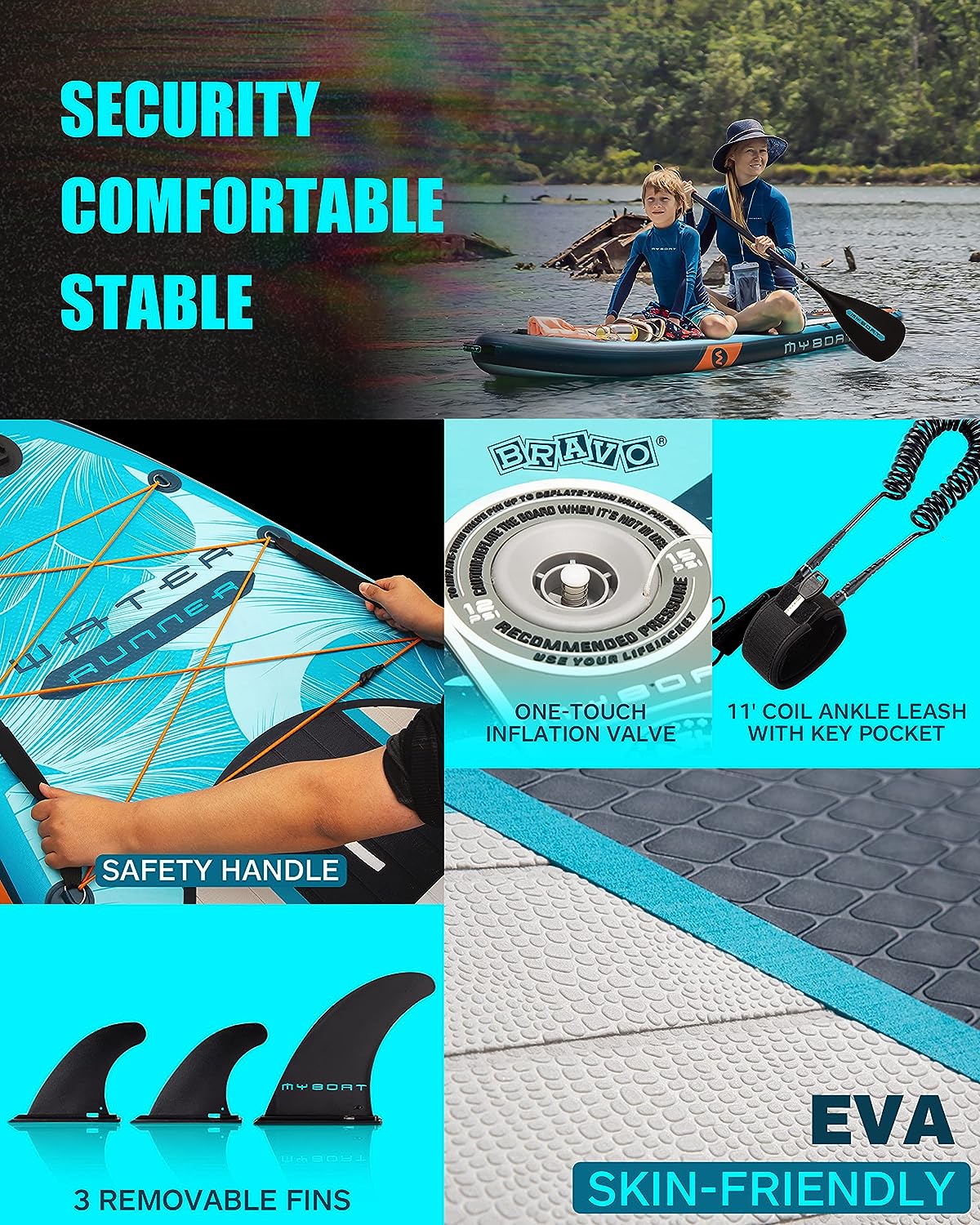 91y3YvPq3vL._AC_SL1500_ پدل برد MY BOAT WATER RUNNER BLUE PRO 10'6"×35"×6" - Image 2